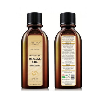 Priva Oil Organic Moroccan Argan Oil (1oz) Usda Certified 100% Pure Cold Press Virgin Premium Grade Moisturizer Treatment for Dry & Damaged Skin, Hair, Face, Body, Scalp & Nails (3,38 fl Oz - 100 ml)